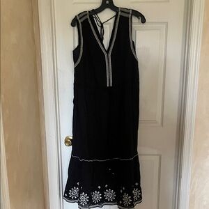 Kate Spade Black Midi Dress with White Embroidery